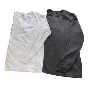 Lot Of 2 Lands End & Old Navy Long Sleeve T-Shirts Boys 14-16 White Gray Tee
